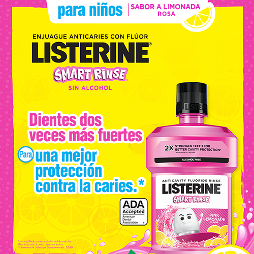 Gráfico de la promoción del enjuague bucal Listerine Smart Rinse sabor limonada rosada