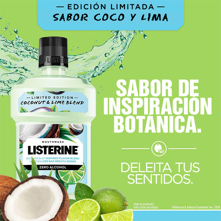 Enjuague bucal Listerine® con mezcla de coco y lima, sabores con inspiración botánica
