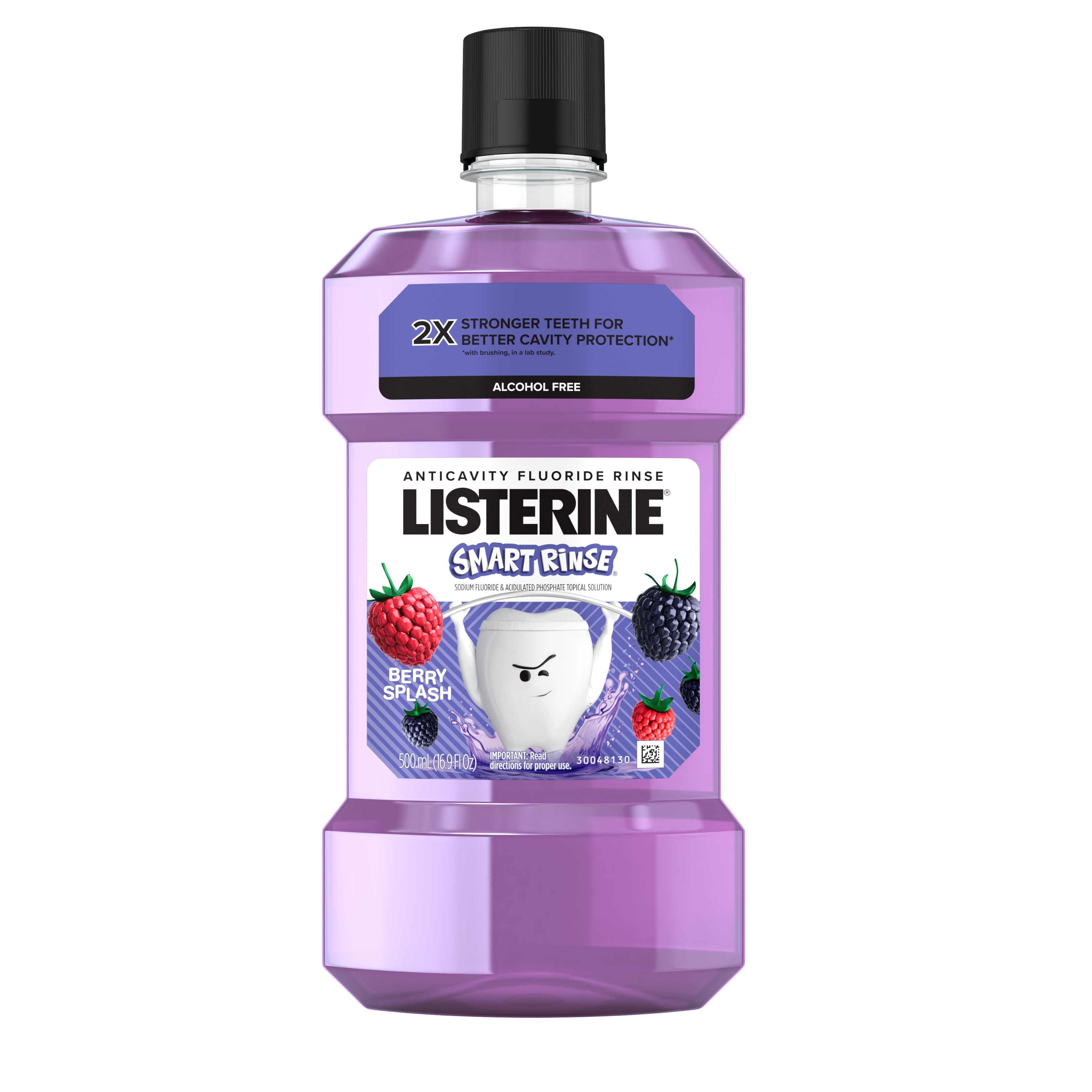 Frente del enjuague bucal Listerine Smart Rinse sabor Berry Splash