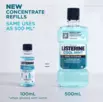 Nuevos repuestos del concentrado de Listerine, con la misma cantidad de uso que la botella de 500 ml de enjuague bucal.