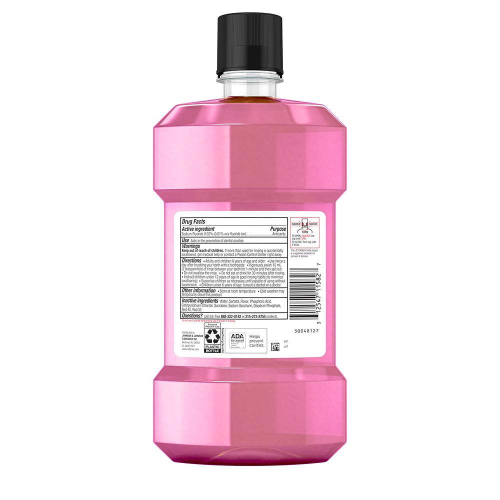 Reverso del enjuague bucal Listerine Smart Rinse sabor limonada rosada