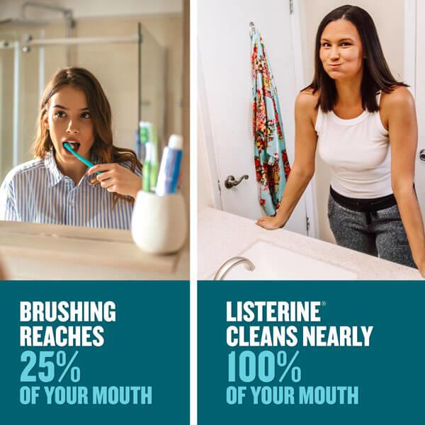 El enjuague bucal de Listerine limpia casi el 100% de la boca