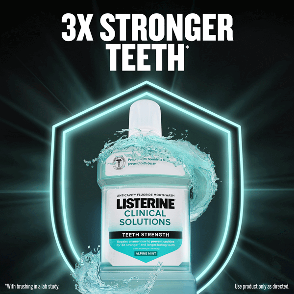 Dientes 3 veces más fuertes con el enjuague bucal Listerine Clinical Solutions Teeth Strength