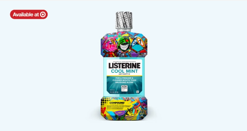 Listerine Cool Mint mouthwash with WHOA collection packaging