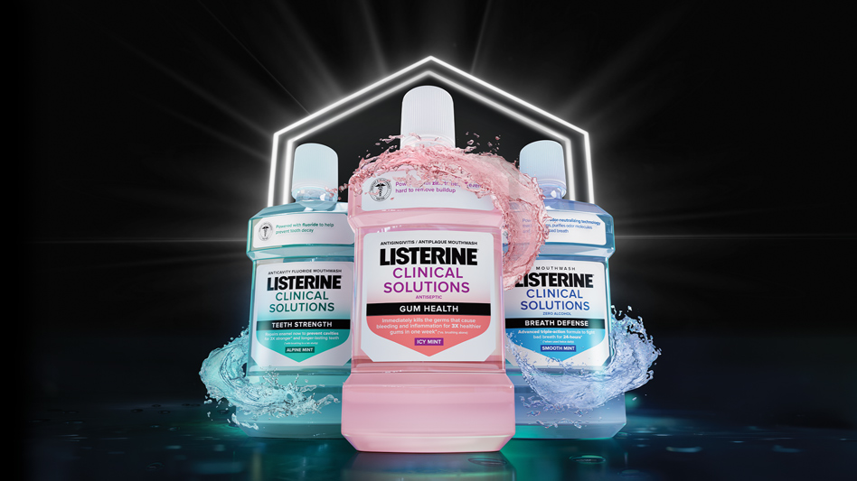Listerine Clinical Solutions Mouthwashes for Gum Health, Teeth Strength, and Breath Defense.